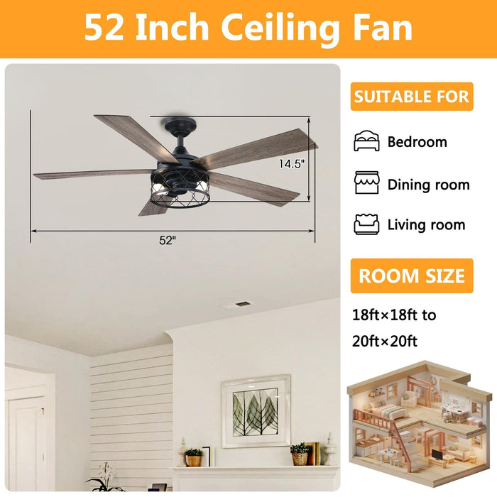 52" Windmill Industrial Downrod Mount Reversible Ceiling Fan with Lighting and Remote Control - Sweatfully