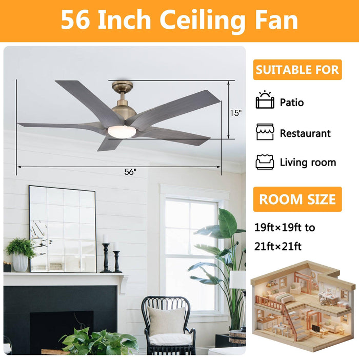 56" Genoa Farmhouse DC Motor Downrod Mount Reversible Ceiling Fan with Lighting and Remote Control - Sweatfully