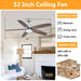 52" Dicken Farmhouse Downrod Mount Reversible Ceiling Fan with Lighting and Remote Control - Sweatfully