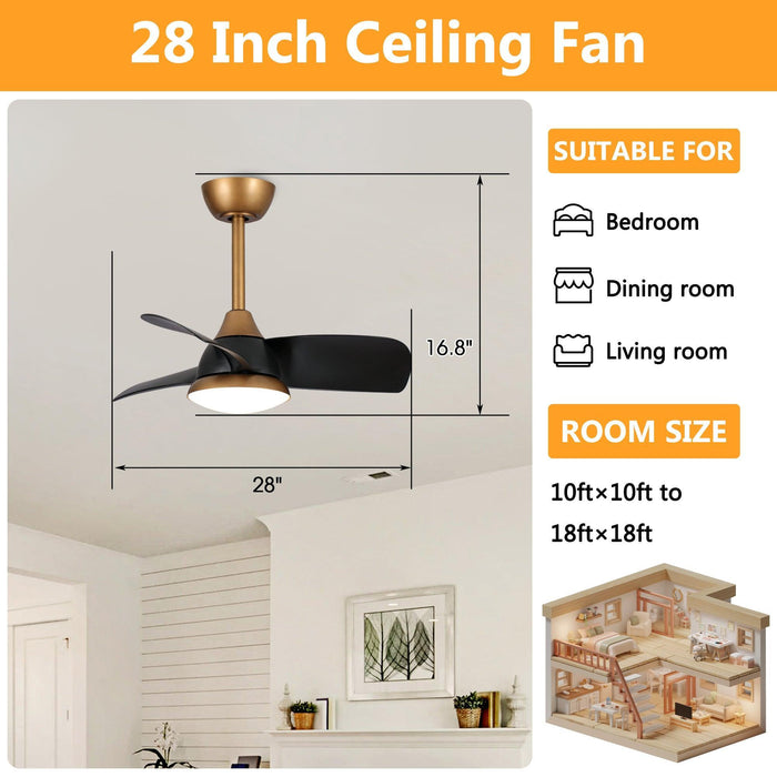 28" Modern DC Motor Downrod Mount Reversible Ceiling Fan with LED Lighting and Remote Control - Sweatfully