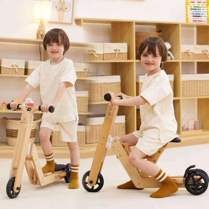 Juneberry 2-in-1 Wooden Scooter & Ride-On Toy for Toddlers - Sweatfully