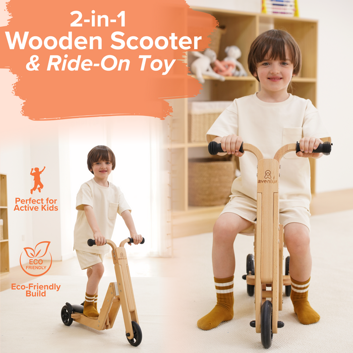 Juneberry 2-in-1 Wooden Scooter & Ride-On Toy for Toddlers - Sweatfully