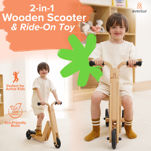 Juneberry 2-in-1 Wooden Scooter & Ride-On Toy for Toddlers - Sweatfully