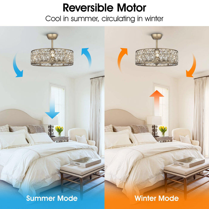 25" Modern Downrod Mount Crystal Fandelier with Lighting and Remote Control - Sweatfully