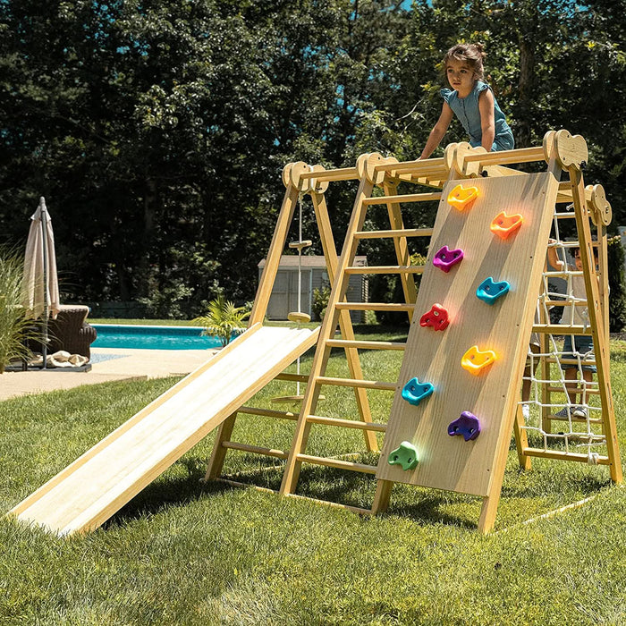 Chestnut 8-in-1 Jungle Gym for Toddlers | Indoor & Outdoor Wooden Playset - Sweatfully