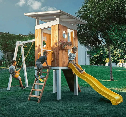 Forest - Modern Backyard Outdoor Swing Set 2 Swings And Trapeze Bar - Sweatfully