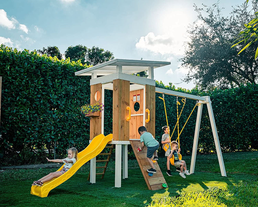Forest - Modern Backyard Outdoor Swing Set 2 Swings And Trapeze Bar - Sweatfully