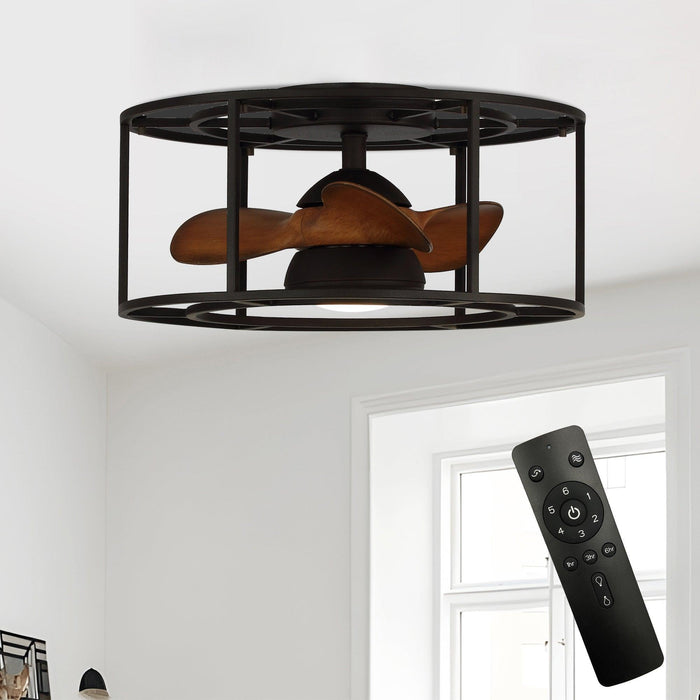 20" Kanpur Industrial Flush Mount Reversible Ceiling Fan with LED Lighting and Remote Control - Sweatfully