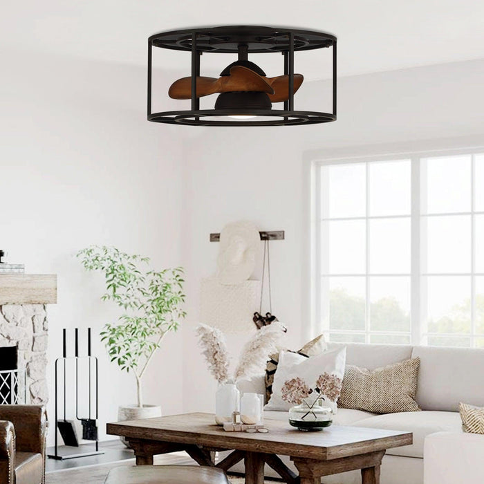 20" Kanpur Industrial Flush Mount Reversible Ceiling Fan with LED Lighting and Remote Control - Sweatfully