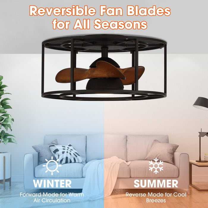 20" Kanpur Industrial Flush Mount Reversible Ceiling Fan with LED Lighting and Remote Control - Sweatfully