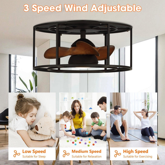 20" Kanpur Industrial Flush Mount Reversible Ceiling Fan with LED Lighting and Remote Control - Sweatfully