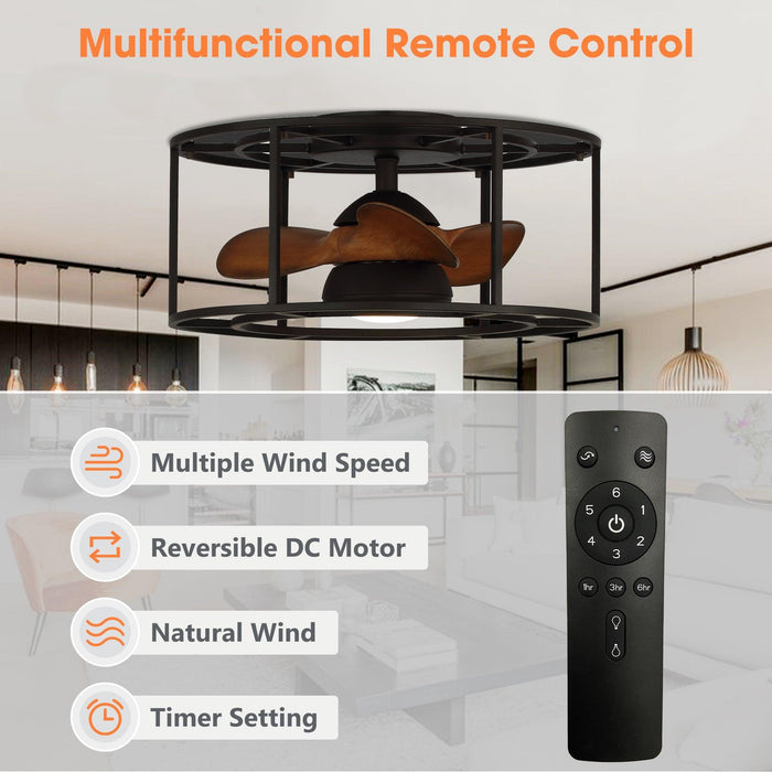 20" Kanpur Industrial Flush Mount Reversible Ceiling Fan with LED Lighting and Remote Control - Sweatfully