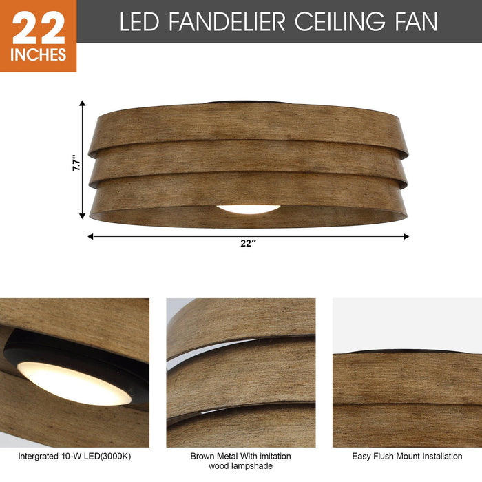 22" Farmhouse Flush Mount Reversible Ceiling Fan with LED Lighting and Remote Control - Sweatfully