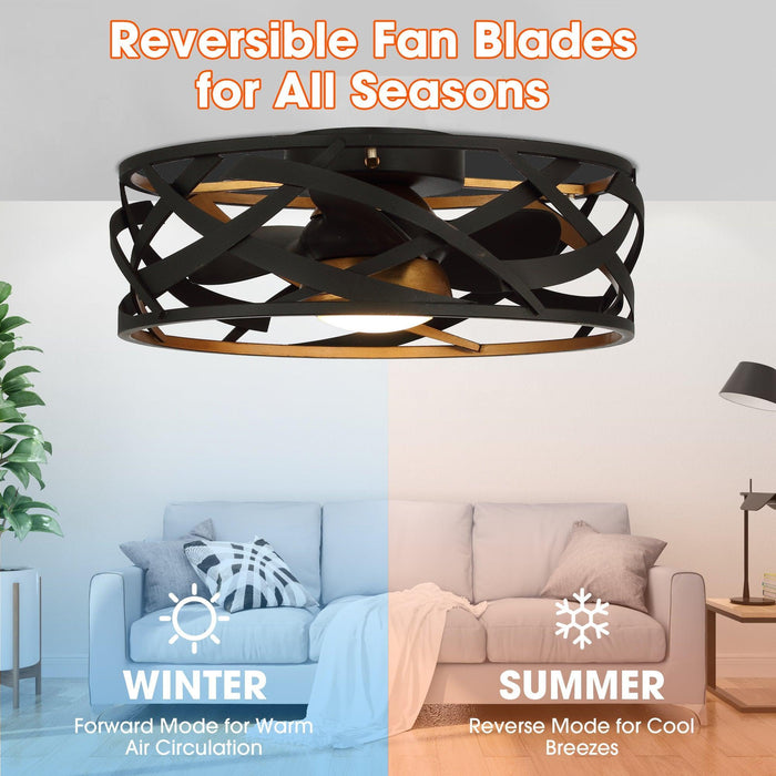 21" Ahmedabad Industrial DC Motor Flush Mount Reversible Ceiling Fan with LED Lighting and Remote Control - Sweatfully