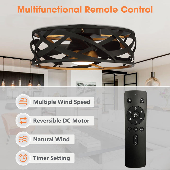 21" Ahmedabad Industrial DC Motor Flush Mount Reversible Ceiling Fan with LED Lighting and Remote Control - Sweatfully