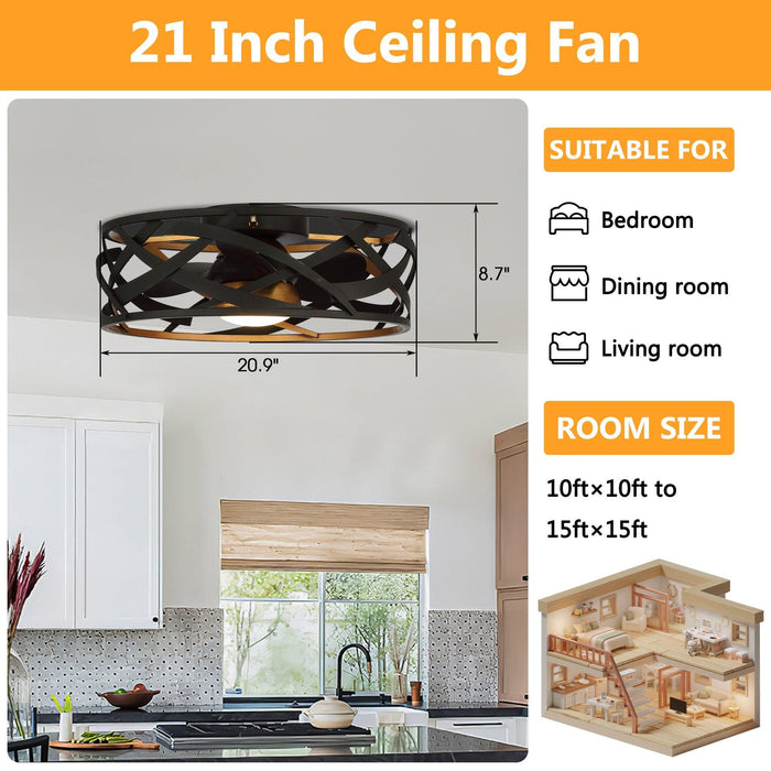 21" Ahmedabad Industrial DC Motor Flush Mount Reversible Ceiling Fan with LED Lighting and Remote Control - Sweatfully