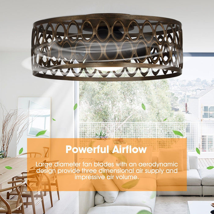 21" Kanpur Farmhouse Flush Mount Reversible Ceiling Fan with LED Lighting and Remote Control - Sweatfully
