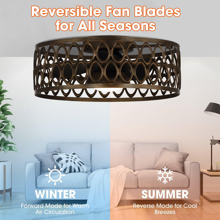 21" Kanpur Farmhouse Flush Mount Reversible Ceiling Fan with LED Lighting and Remote Control - Sweatfully