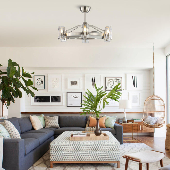 34" Bucholz Modern DC Motor Brushed Nickel Downrod Mount Reversible Ceiling Fan with LED Lighting and Remote Control - Sweatfully