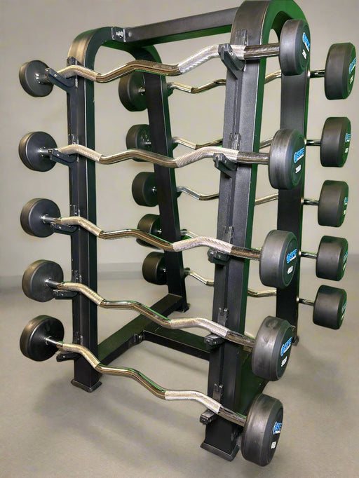 SFE Rubber Fixed EZ Curl Barbell SET 20LBs - 110LBs with Rack (New) - Sweatfully