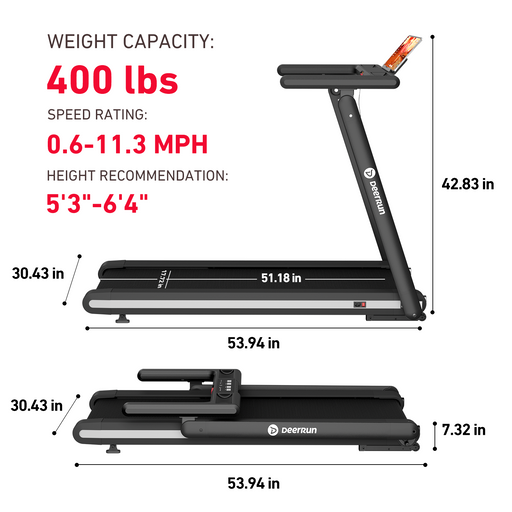 DeerRun X20 Treadmill with 15% Auto Incline Full Running Deck Treadmill | 400Lbs, 11.3Mph - Sweatfully