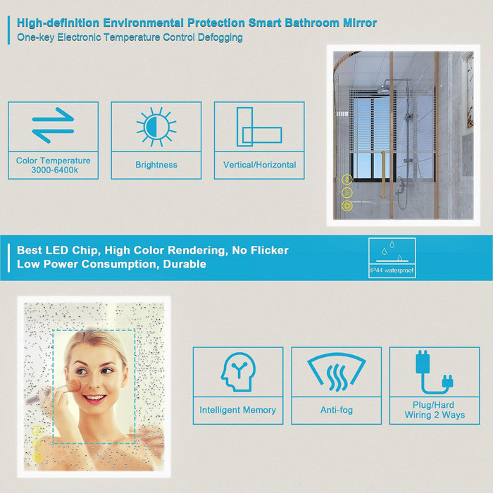 SmartGlow Dimmable LED Frameless Anti-Fog Bathroom Vanity Mirror - Sweatfully