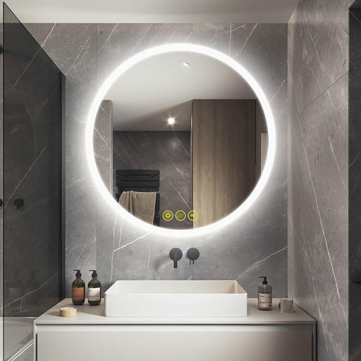 SmartReflect Modern Round LED Dimmable Anti-Fog Frameless Bathroom Vanity Mirror - Sweatfully
