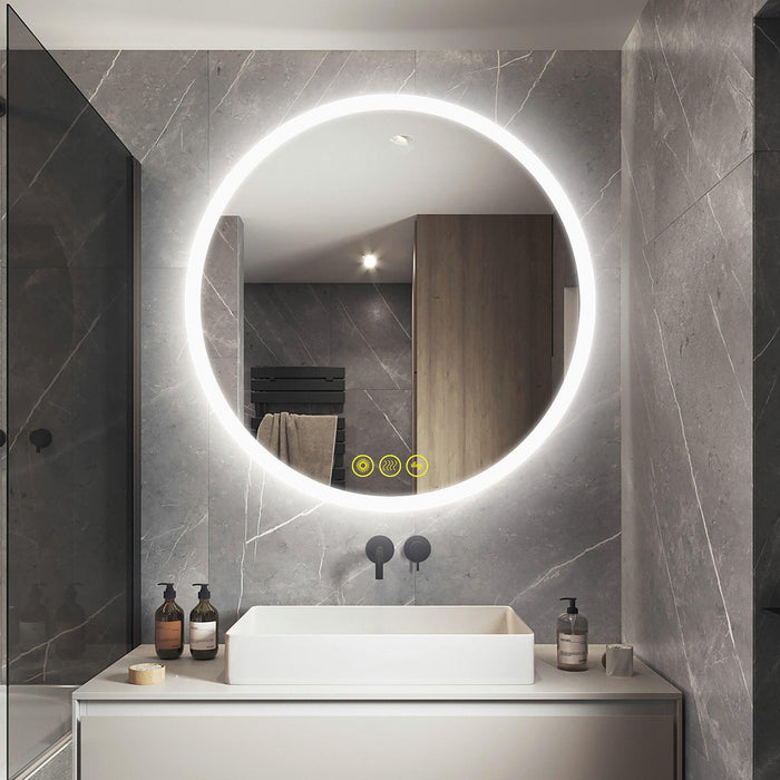 SmartReflect Modern Round LED Dimmable Anti-Fog Frameless Bathroom Vanity Mirror - Sweatfully