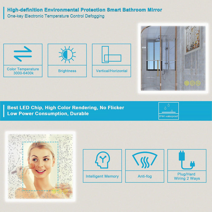 SmartGlow Dimmable LED Frameless Anti-Fog Bathroom Vanity Mirror - Sweatfully