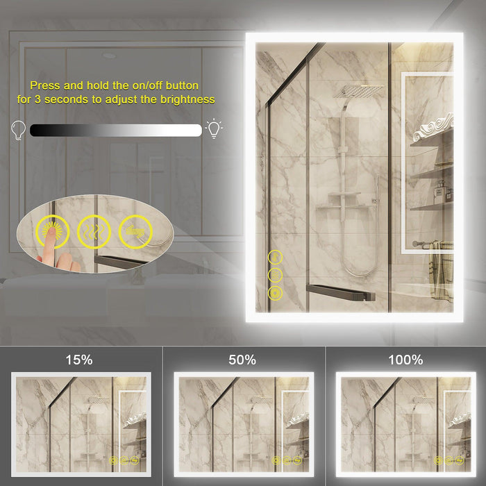 SmartGlow Dimmable LED Frameless Anti-Fog Bathroom Vanity Mirror - Sweatfully