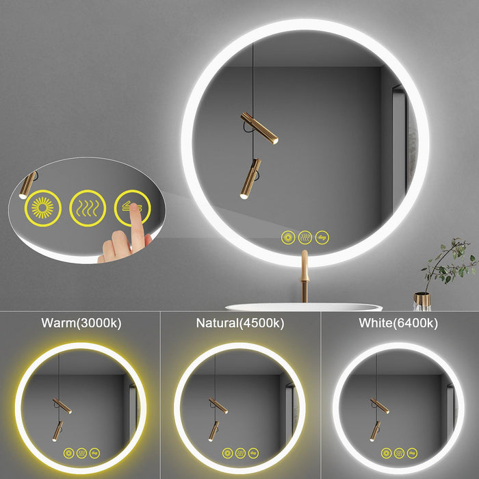 SmartReflect Modern Round LED Dimmable Anti-Fog Frameless Bathroom Vanity Mirror - Sweatfully