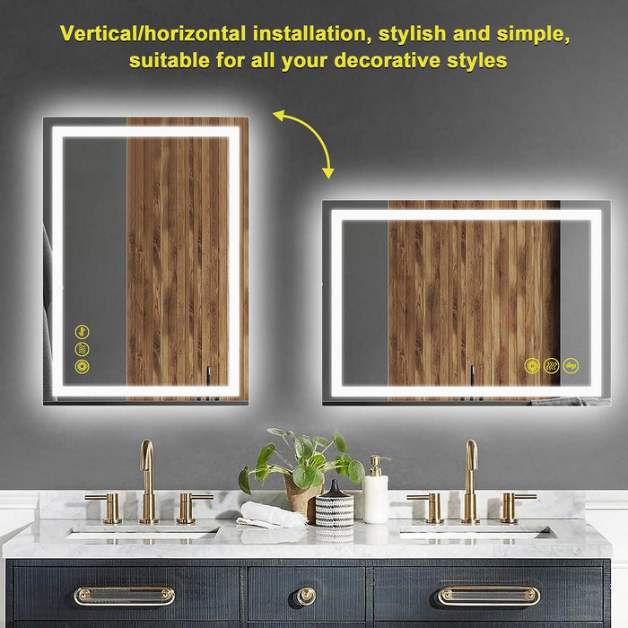 GlareGuard Anti-Fog Bathroom Led Mirror Backlit Illuminated Mirror Touch Switch Dimmable - Sweatfully