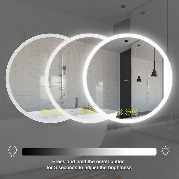 SmartReflect Modern Round LED Dimmable Anti-Fog Frameless Bathroom Vanity Mirror - Sweatfully