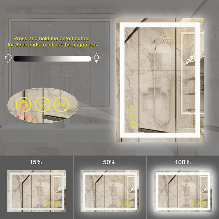 GlareGuard Anti-Fog Bathroom Led Mirror Backlit Illuminated Mirror Touch Switch Dimmable - Sweatfully