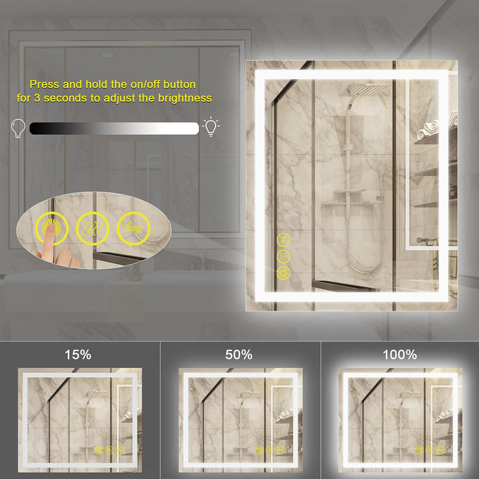 GlareGuard Anti-Fog Bathroom Led Mirror Backlit Illuminated Mirror Touch Switch Dimmable - Sweatfully