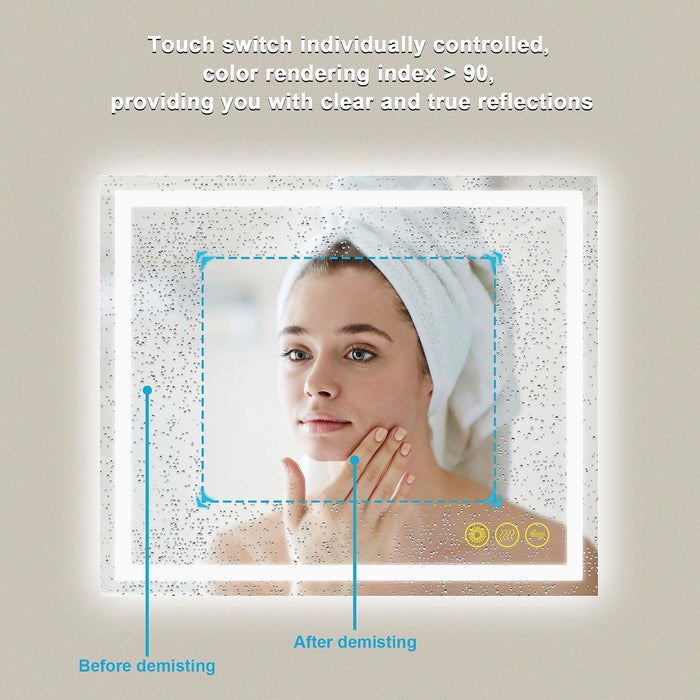 GlareGuard Anti-Fog Bathroom Led Mirror Backlit Illuminated Mirror Touch Switch Dimmable - Sweatfully
