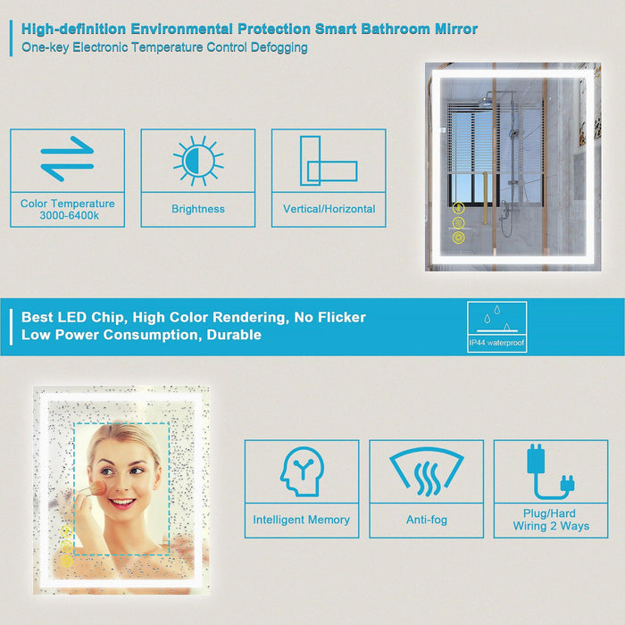 GlareGuard Anti-Fog Bathroom Led Mirror Backlit Illuminated Mirror Touch Switch Dimmable - Sweatfully