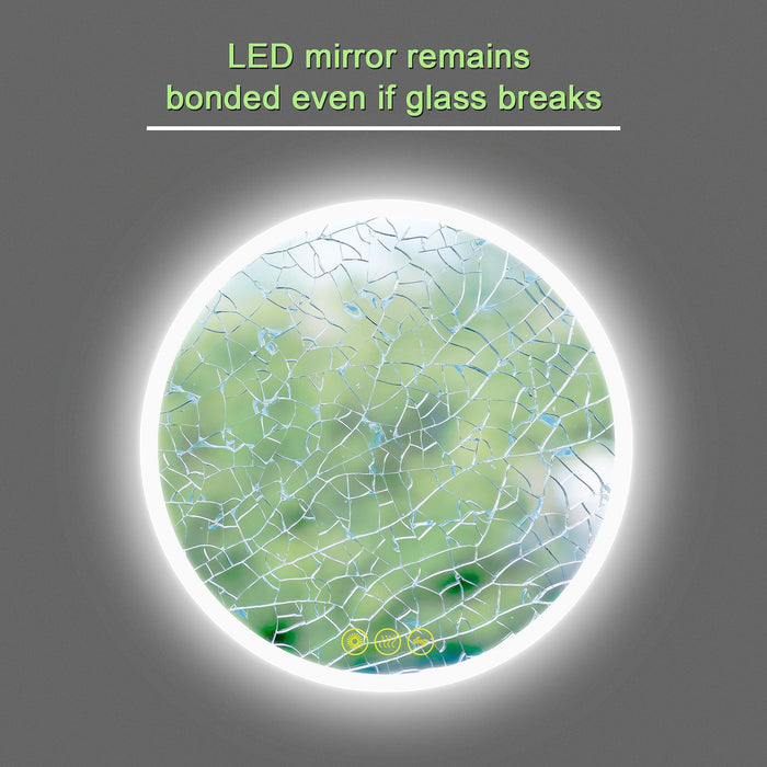 SmartReflect Modern Round LED Dimmable Anti-Fog Frameless Bathroom Vanity Mirror - Sweatfully