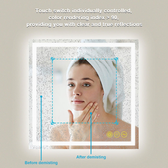 GlareGuard Anti-Fog Bathroom Led Mirror Backlit Illuminated Mirror Touch Switch Dimmable - Sweatfully
