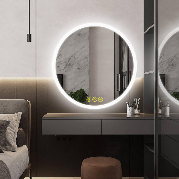 SmartReflect Modern Round LED Dimmable Anti-Fog Frameless Bathroom Vanity Mirror - Sweatfully