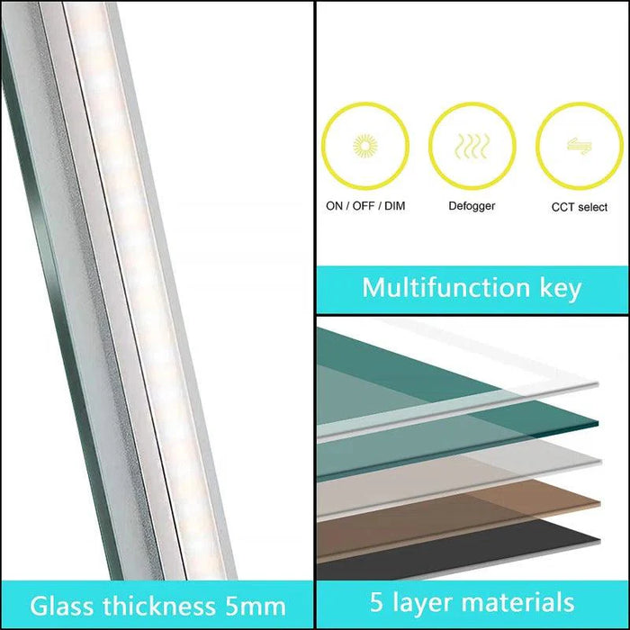 GlareGuard Anti-Fog Bathroom Led Mirror Backlit Illuminated Mirror Touch Switch Dimmable - Sweatfully