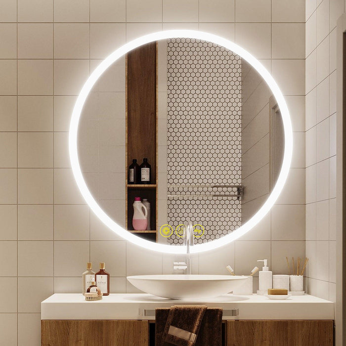 SmartReflect Modern Round LED Dimmable Anti-Fog Frameless Bathroom Vanity Mirror - Sweatfully