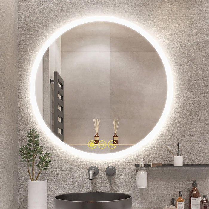 SmartReflect Modern Round LED Dimmable Anti-Fog Frameless Bathroom Vanity Mirror - Sweatfully