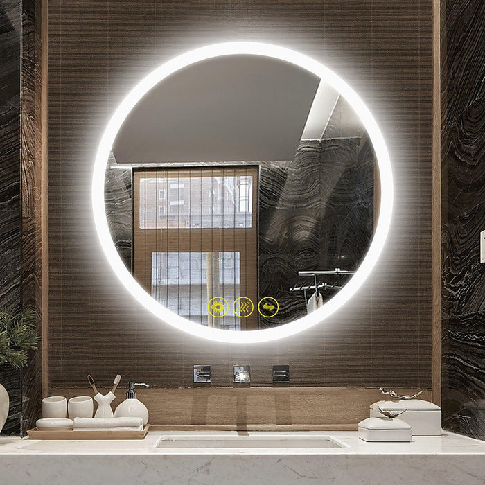 SmartReflect Modern Round LED Dimmable Anti-Fog Frameless Bathroom Vanity Mirror - Sweatfully