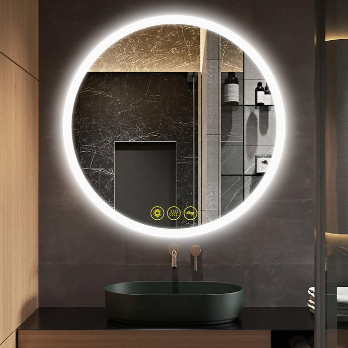 SmartReflect Modern Round LED Dimmable Anti-Fog Frameless Bathroom Vanity Mirror - Sweatfully