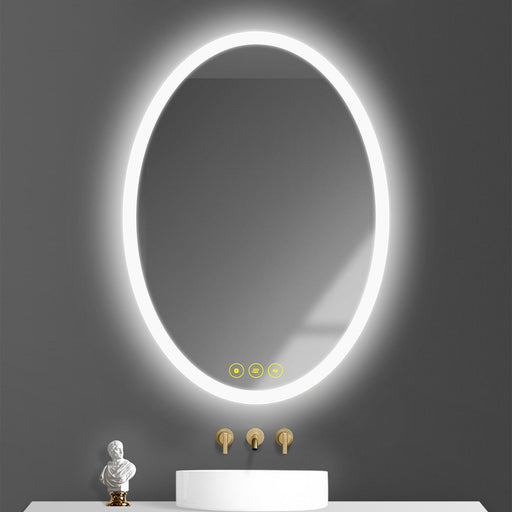 LuminaMirror Oval Frameless LED Anti-Fog Dimmable Bathroom Vanity Mirror - Sweatfully