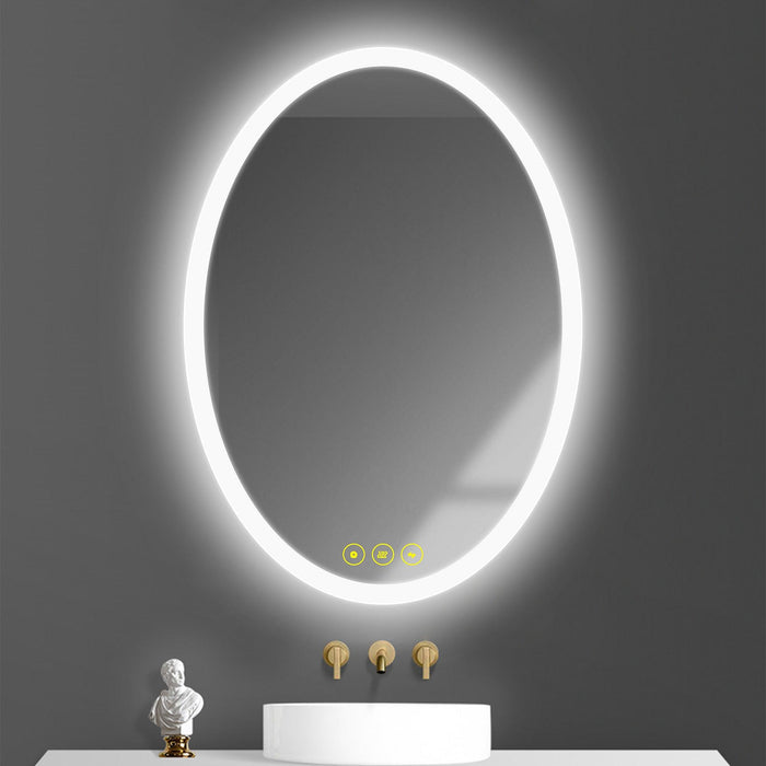 LuminaMirror Oval Frameless LED Anti-Fog Dimmable Bathroom Vanity Mirror - Sweatfully
