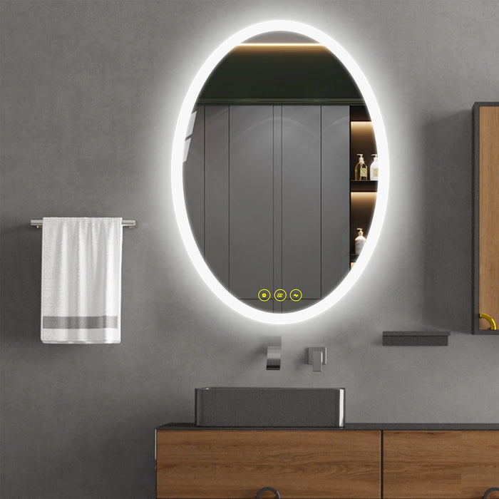 LuminaMirror Oval Frameless LED Anti-Fog Dimmable Bathroom Vanity Mirror - Sweatfully