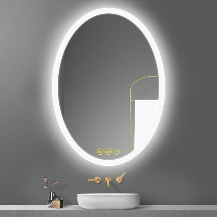 LuminaMirror Oval Frameless LED Anti-Fog Dimmable Bathroom Vanity Mirror - Sweatfully
