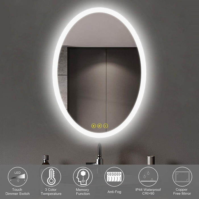 LuminaMirror Oval Frameless LED Anti-Fog Dimmable Bathroom Vanity Mirror - Sweatfully